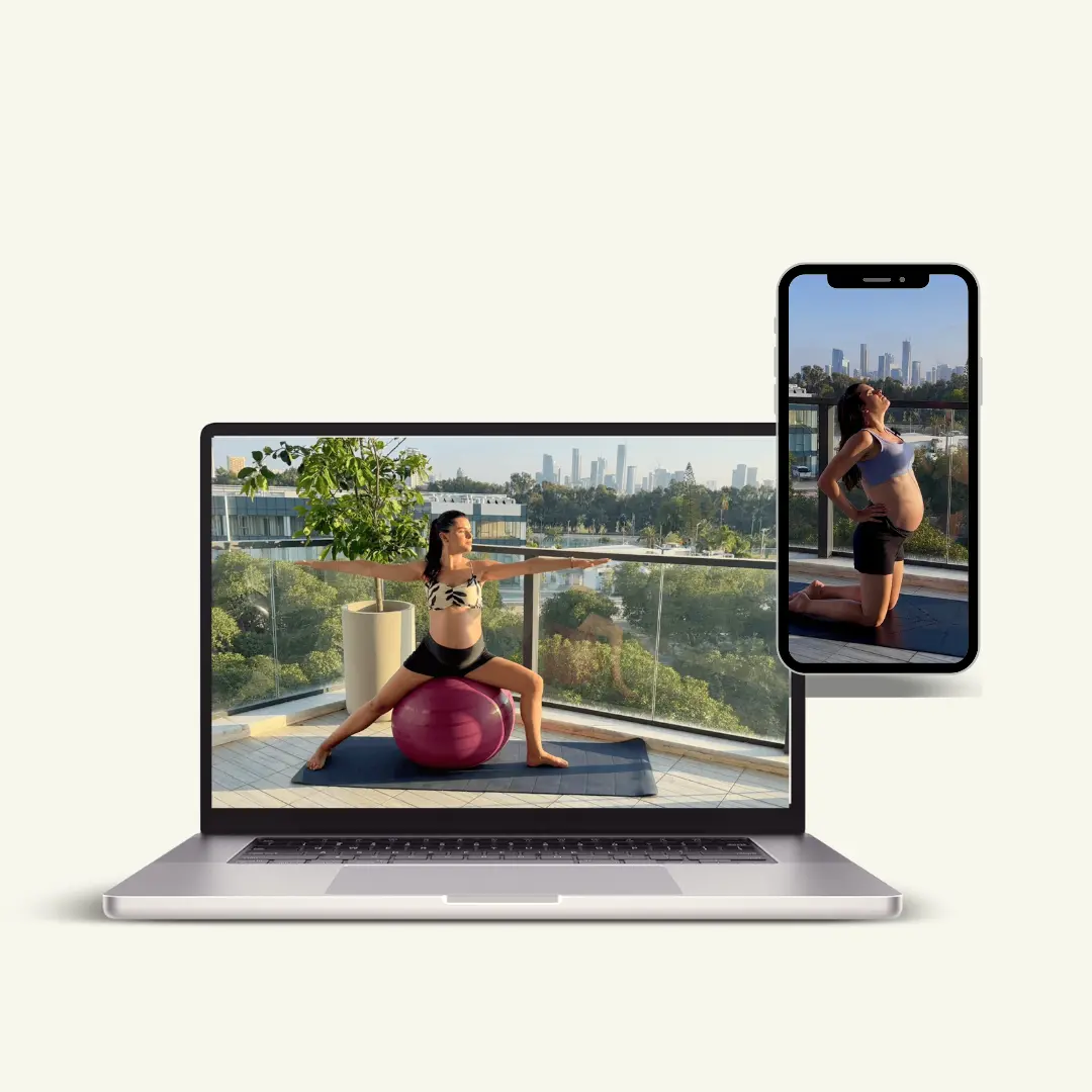Background image of a woman doing yoga in a serene setting